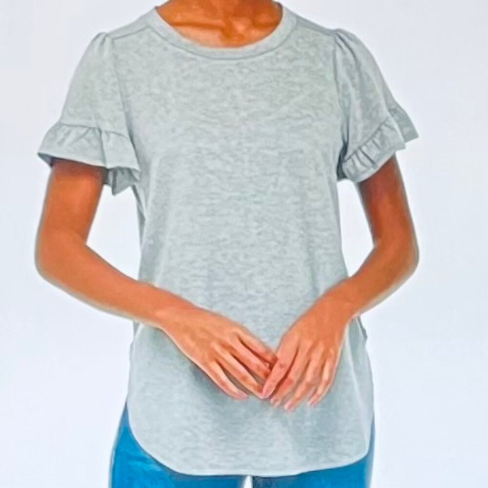 Crown & Ivy Ruffle Sleeve T-Shirt in Heather Grey (L) New With Tag